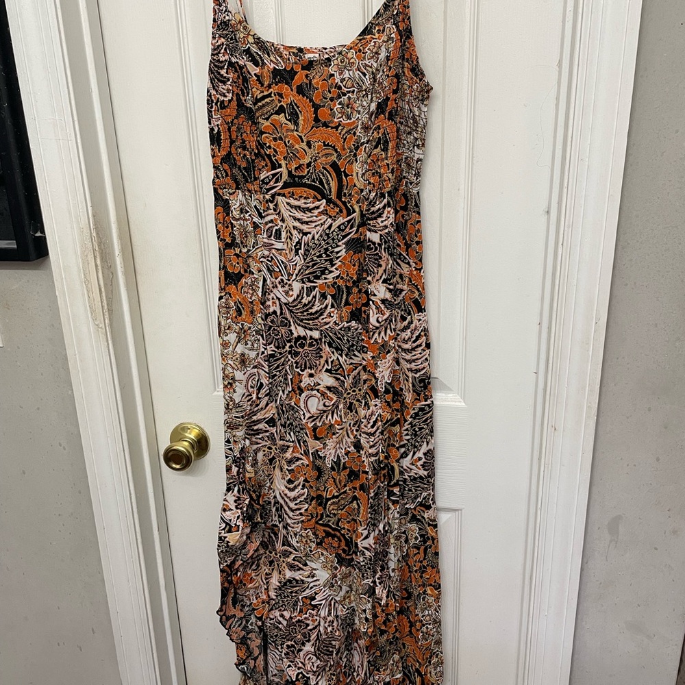 Free People Vibrant Floral Maxi Dress in Orange and Black